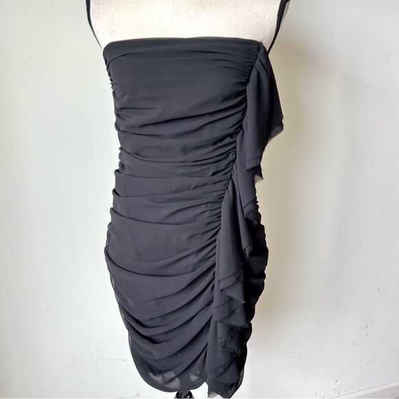 EXPRESS Black Strapless Ruched Chiffon Sheath Mini Dress—SZ. 6 - Picture 3 of 14